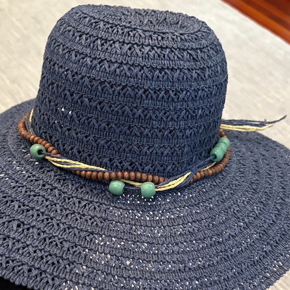Navy Blue  Hat with Beaded Band